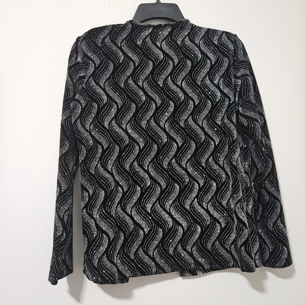 Notations Womens Black Silver Glitter Wavy Pattern Evening Top MVTF0107 Small